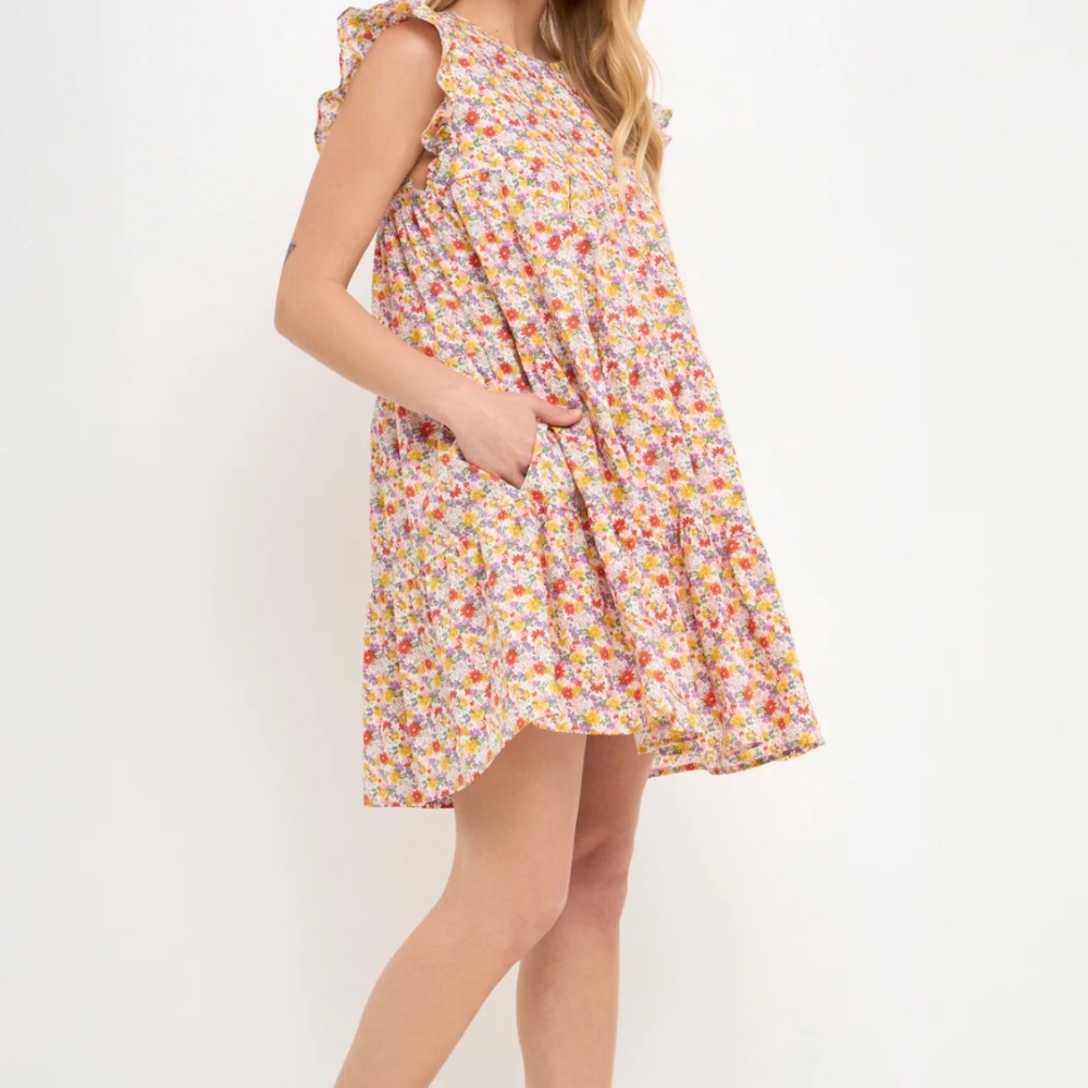 English Factory Floral Printed Mini Lined Casual Babydoll Dress Sz. Large L 👗